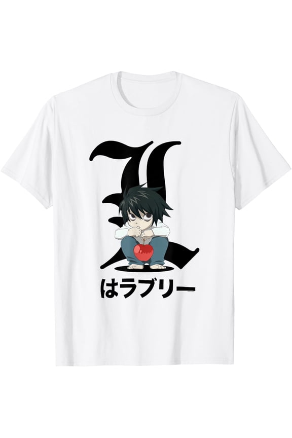 Death Note Crouching Chibi L Anime T-Shirt Cotton Short Sleeve Crew Neck Soft Fitted Tees T-shirt