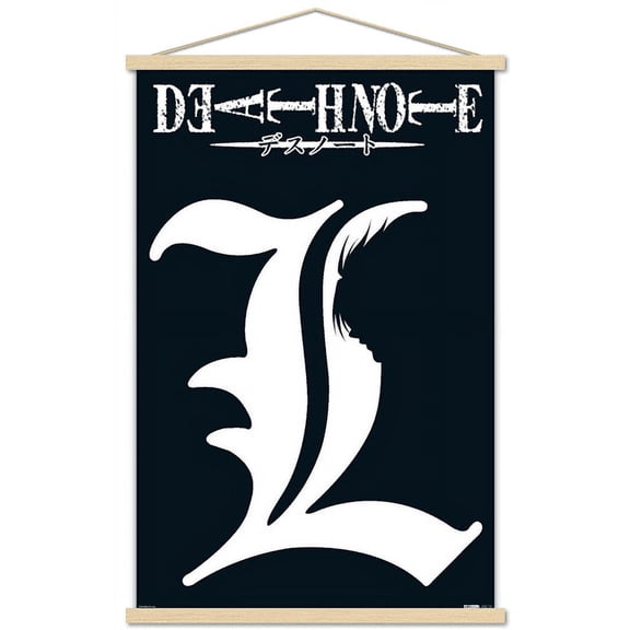 Death Note - L Symbol Wall Poster with Wooden Magnetic Frame, 22.375" x 34"