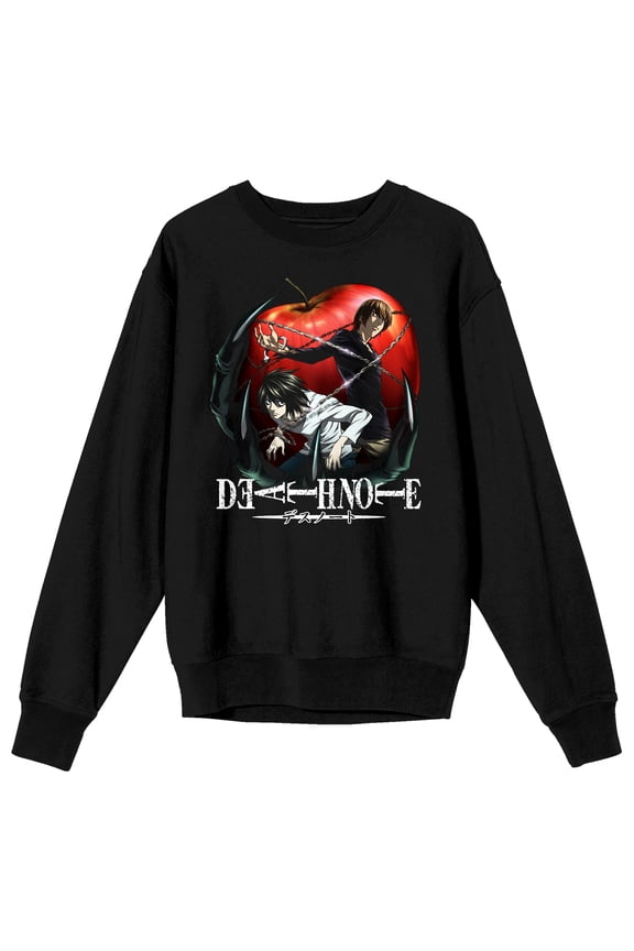 Death Note Light Yagami & Lawliet Adult Black Crew Neck Long Sleeve Tee-Large