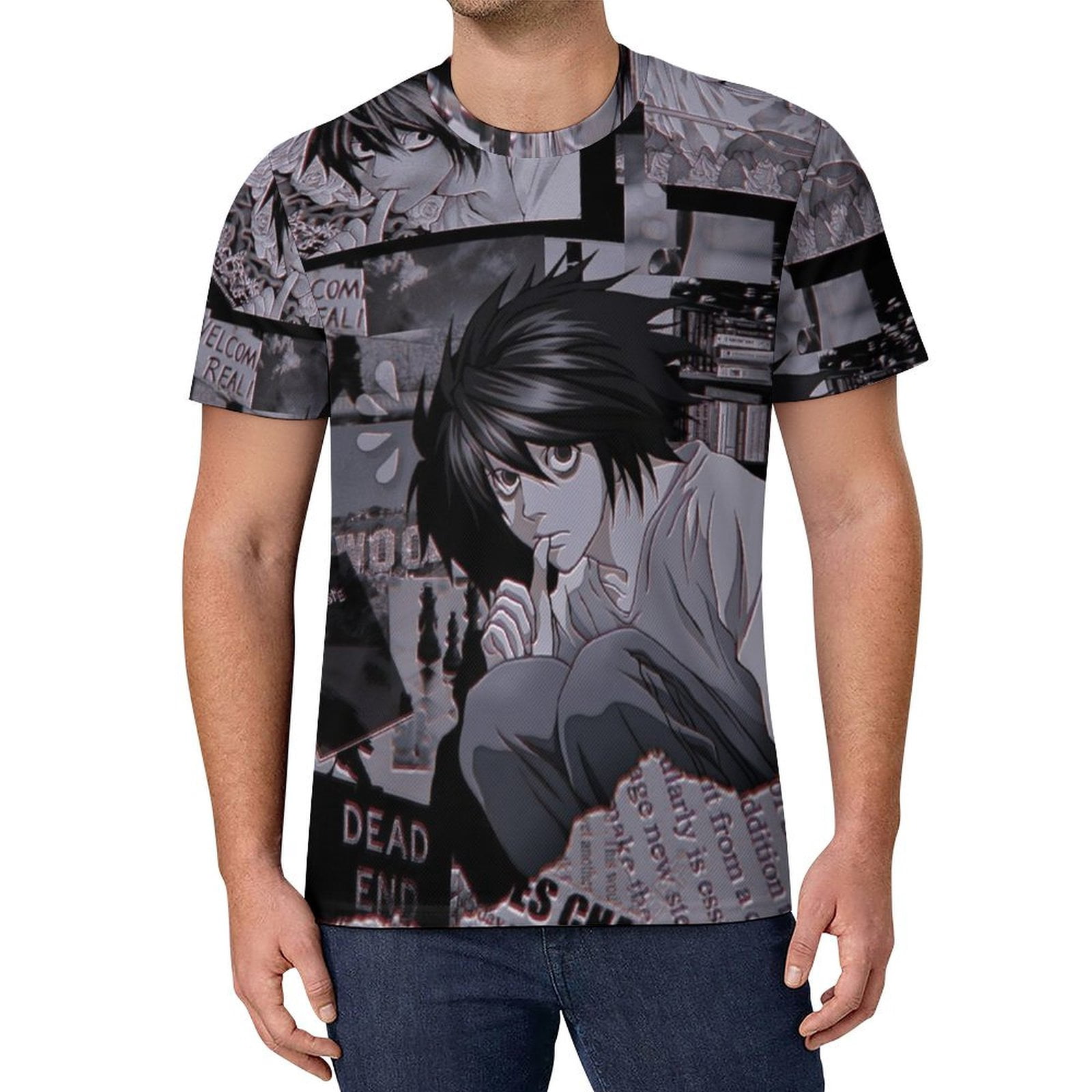 Death Note Men's Cooling Ice Silk Shirts Crewneck Basic Short Sleeve ...
