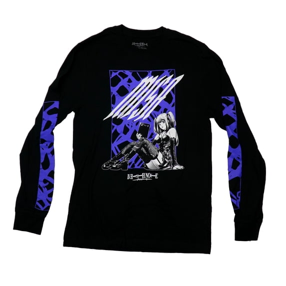 Death Note Mens Long Sleeve T-Shirt - B & W Lingerie Misa Holding Book (Large)