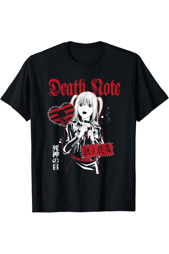 Death Note Misa Punk Patches Collage Anime T-Shirt Cotton Short Sleeve Crew Neck Soft Fitted Tees T-shirt