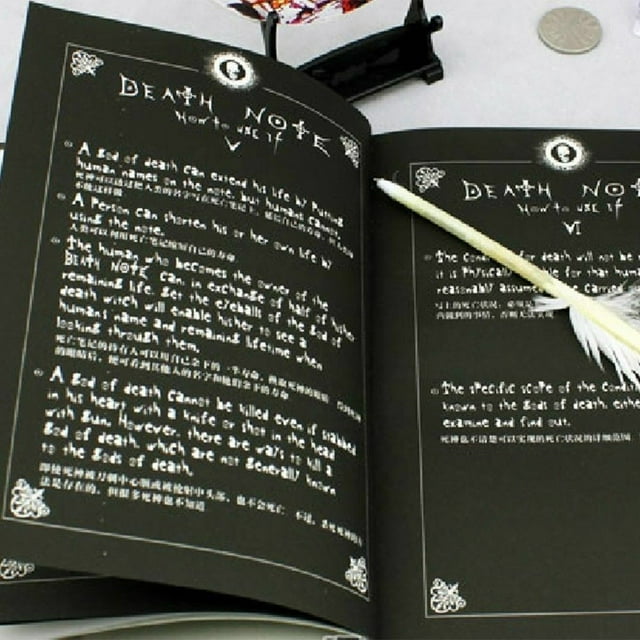Death Note Writing Journal with Feather Pen, Black, 8in x 5.7in, 60 Pages