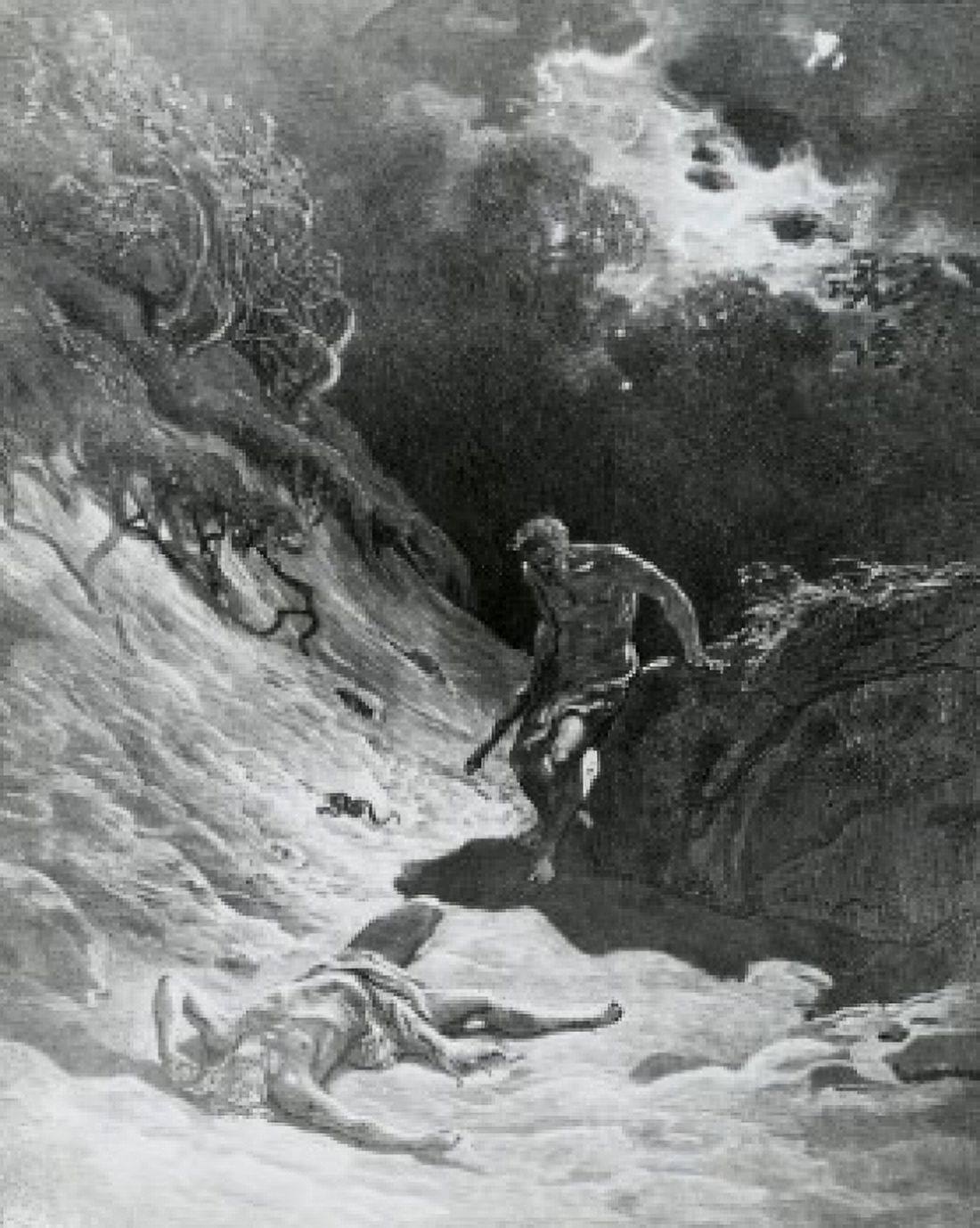 Death Of Abel By The Hand Of Cain Dore Gustave(1832-1883 French) Canvas Art - Gustave Dore (24 x 36)