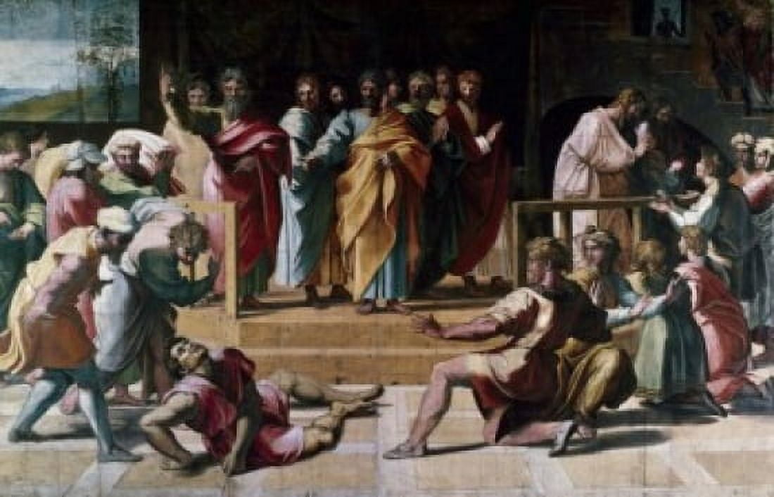 Death Of Ananias 1515-16 Raphael (1483-1520Italian) OIL ON CANVAS Victoria & Albert Museum London England Canvas Art - Raphael (18 x 24)