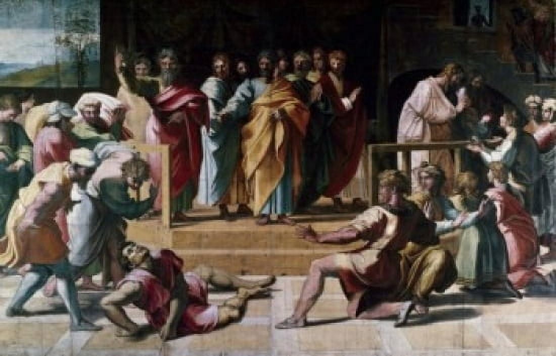 Death Of Ananias 1515-16 Raphael (1483-1520Italian) OIL ON CANVAS Victoria & Albert Museum London England Canvas Art - Raphael (24 x 36)