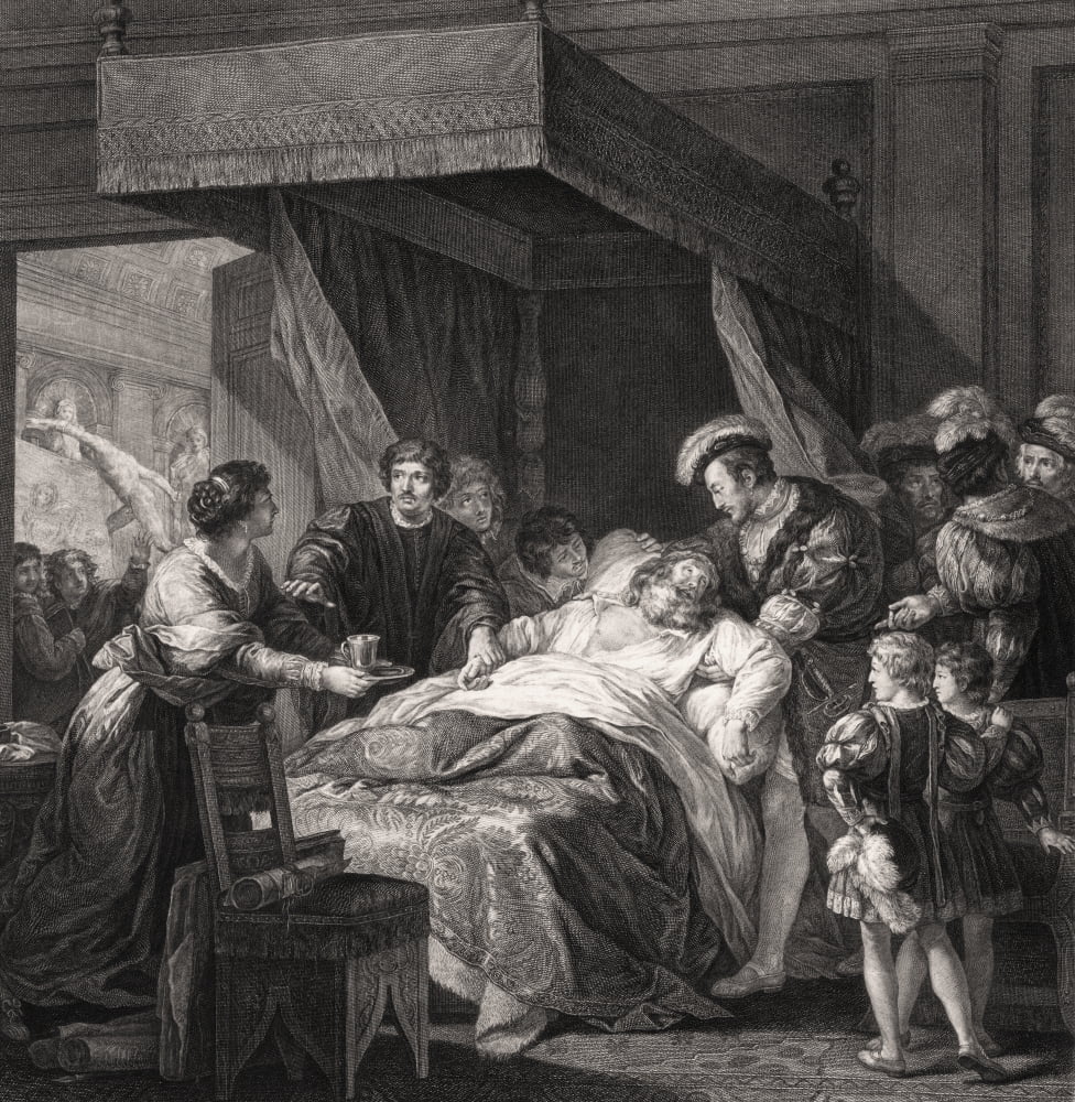 Death Of Leonardo Da Vinci After A Work By Fran Canvas Art - Ken Welsh Design Pics (15 x 15)