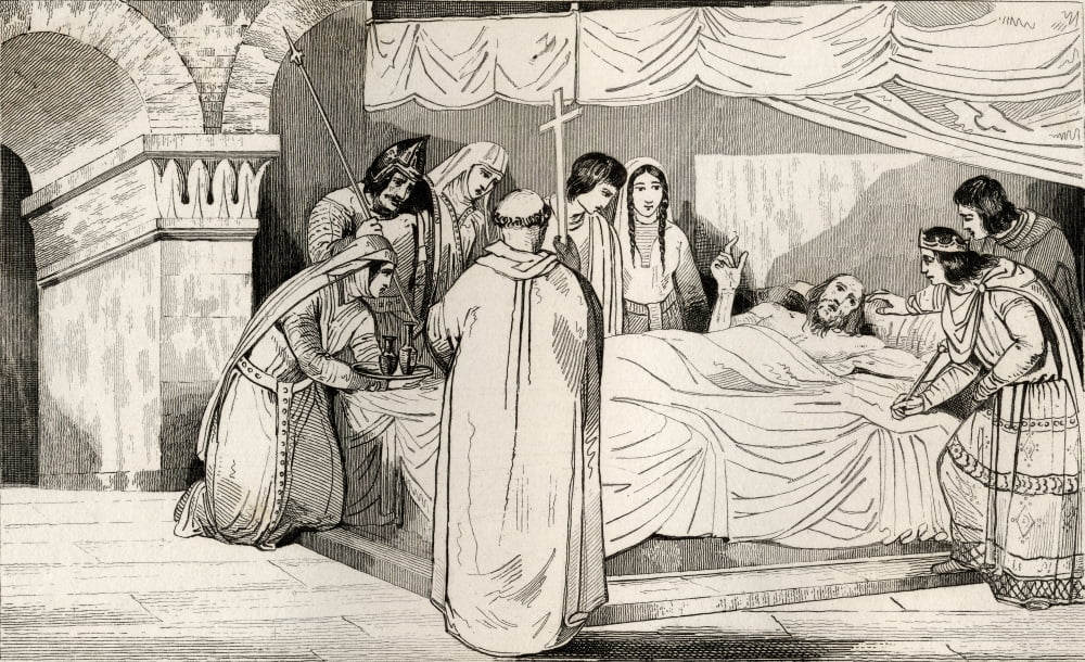 Death Of Pepin Of Heristal 635 To 714 Surrounded By His Family From Histoire De France By Colart Published Circa 1840 Canvas Art - Ken Welsh Design Pics (18 x 11)