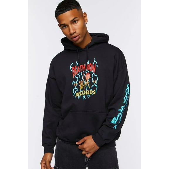 Death Row Records Men's 1991 Electric Graphic Logo Hoodie Sweatshirt (Small, Black)