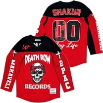 Death Row Records Men's Headgear Classics Tupak Shaku Embroidered Hockey Jersey (Small, Red/Black)