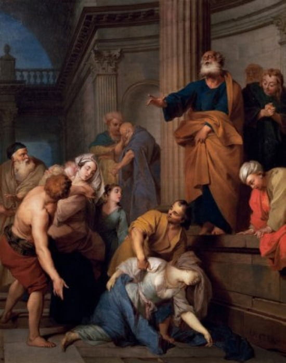 Death Of Saphira Wife Of Ananias Mort De Saphire Femme Dananie Sebastian Le Clerc (1637-1714 French) Musee du Louvre Paris France Canvas Art - (18 x 24)