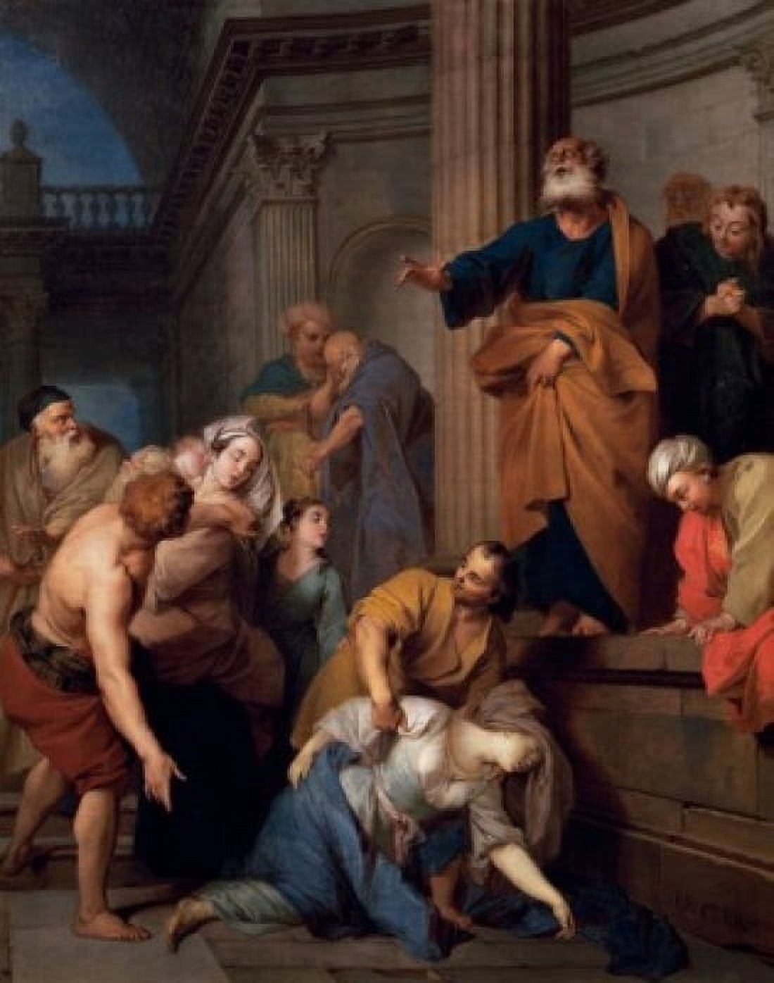 Death Of Saphira Wife Of Ananias Mort De Saphire Femme Dananie Sebastian Le Clerc (1637-1714 French) Musee du Louvre Paris France Canvas Art - (24 x 36)