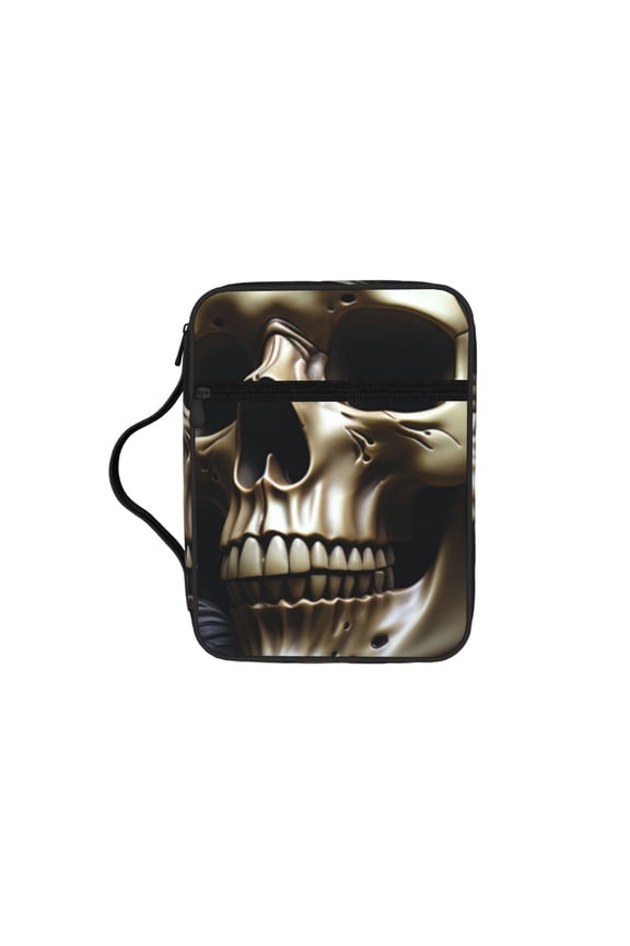 Death Skull Gothic Art Black Bible Storage Bag Case with Padded Handle Zipper Closure Pockets for for Church, Travel