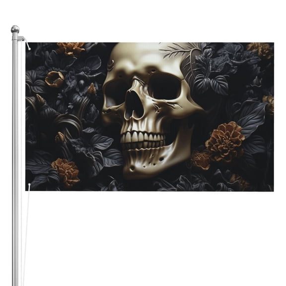 Death Skull Gothic Art Black Double Sided Flag 3x5FT Reversible Garden Flag Outdoor Decor for House, Porch, Lawn, Yard, Indoor Wall, Party Decoration