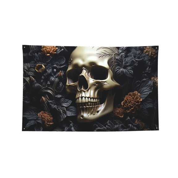Death Skull Gothic Art Black Four Hole Decorated Banner Flag for Garden Yard Home Decoration Indoor Outdoor 3x5 Ft