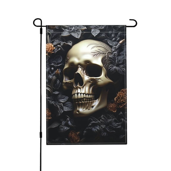 Death Skull Gothic Art Black Garden Flag Outdoor House Flags 12 X 18 Inch Banner Yard Home Decoration