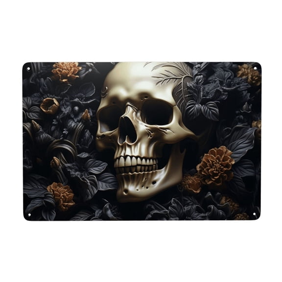 Death Skull Gothic Art Black Metal Tin Sign Home Kitchen Office Bedroom Cafes Room Wall Decor 8x12 Inch