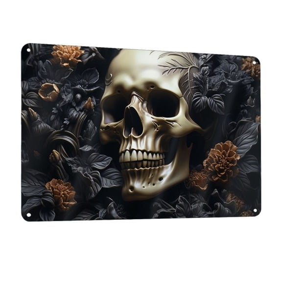 Death Skull Gothic Art Black Metal Tin Sign Wall Decor for Home Bars Restaurants Cafes Store Pubs Sign Gift 12 X 8 Inch