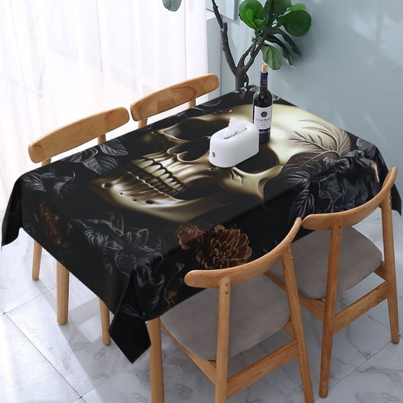 Death Skull Gothic Art Black Rectangular Tablecloth 54"x 72" Waterproof Rectangle Table Cover Cloth for Kitchen Dining Room Picnic Home Party