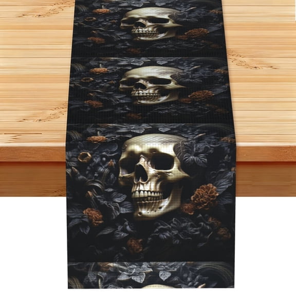 Death Skull Gothic Art Black Table Runner 13x72 Inch for Dining Table Kitchen Wedding Party Decor Fireplace Mantle