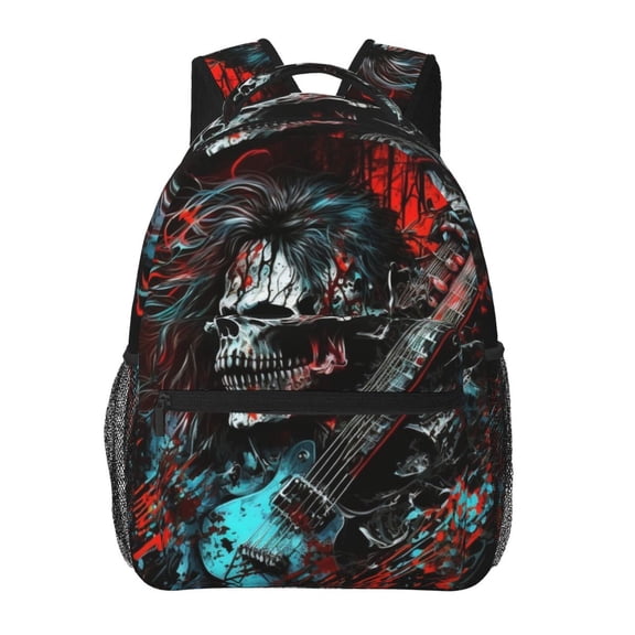 Death Skull Rock Heavy Metal Music Backpack Casual College Bag Zipper Laptop Daypack Hiking Rucksack Travel
