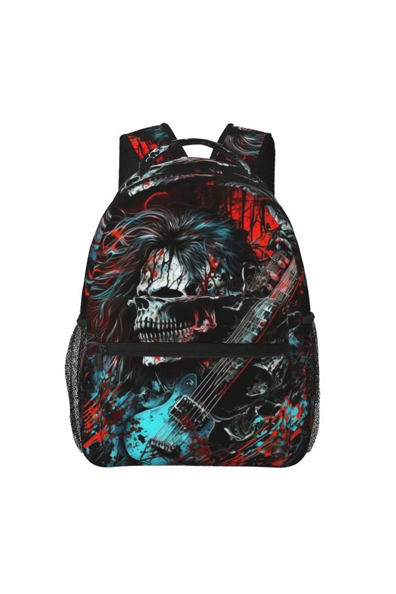 Death Skull Rock Heavy Metal Music Backpack Casual College Bag Zipper Laptop Daypack Hiking Rucksack Travel