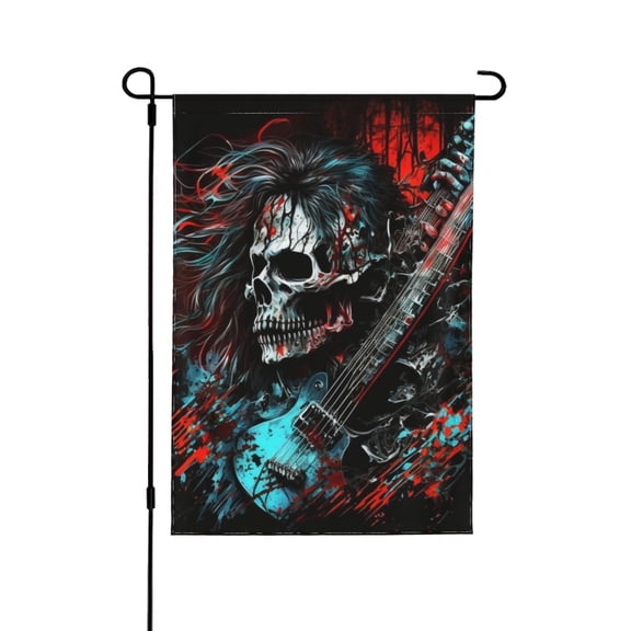 Death Skull Rock Heavy Metal Music Double Sided Garden Flag 12.5x18 Outdoor Decorative Yard Banner for Patio Lawn Garden