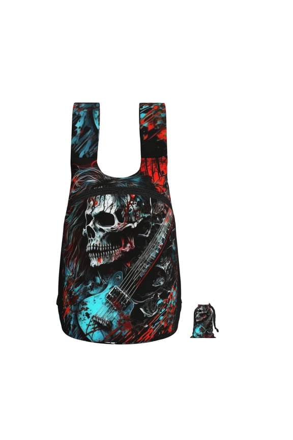 Death Skull Rock Heavy Metal Music Foldable Storage Backpack Lightweight Packable Travel Daypack for Shopping Commuting Hiking