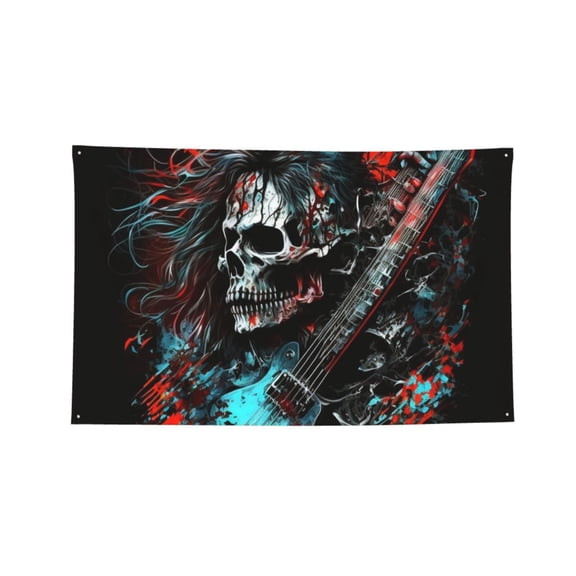 Death Skull Rock Heavy Metal Music Four Hole Decorated Banner Flag for Garden Yard Home Decoration Indoor Outdoor 2x3 Ft