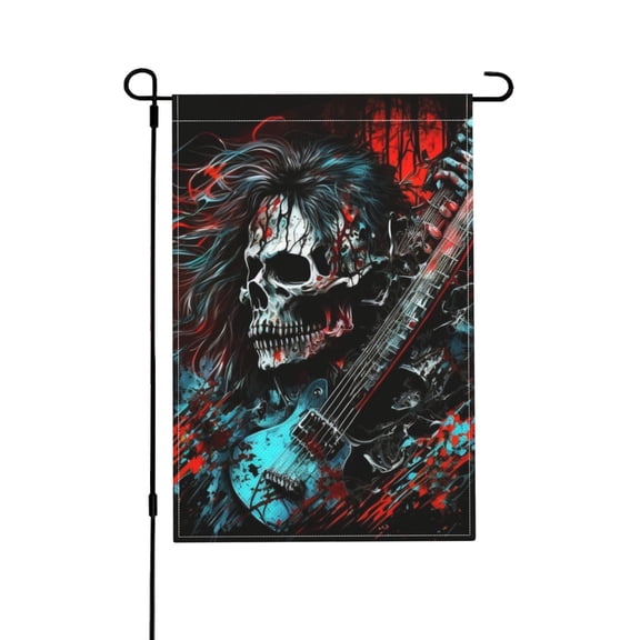 Death Skull Rock Heavy Metal Music Garden Flag Outdoor House Flags 12 X 18 Inch Banner Yard Home Decoration