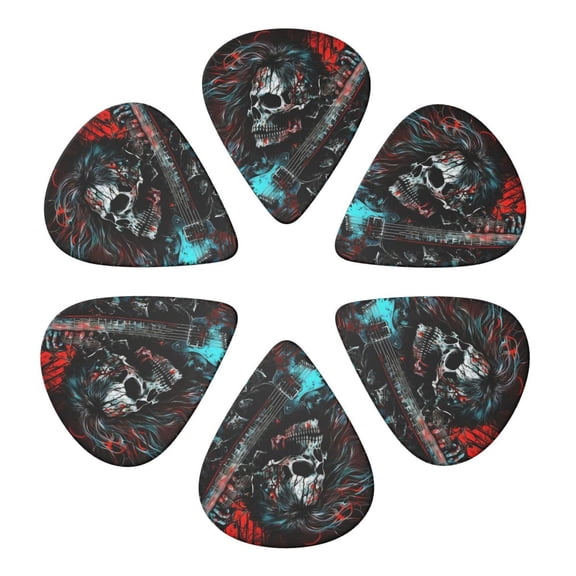 Death Skull Rock Heavy Metal Music Guitar Pick 6 Pack for Bass Acoustic Electric Guitars Lovers Gift 0.96mm