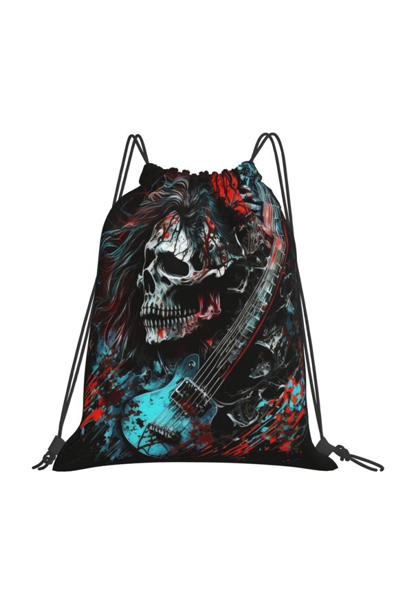 Death Skull Rock Heavy Metal Music Large Drawstring Backpack Casual Cinch Sack Bag Backpack for Sports Hiking Travel Gym