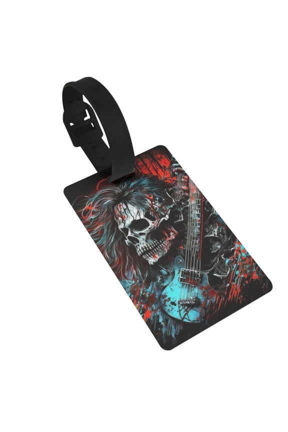 Death Skull Rock Heavy Metal Music Luggage Tags Suitcases ID Baggage Identifier Card Name Tag for Travel Backpacks Gym Bags