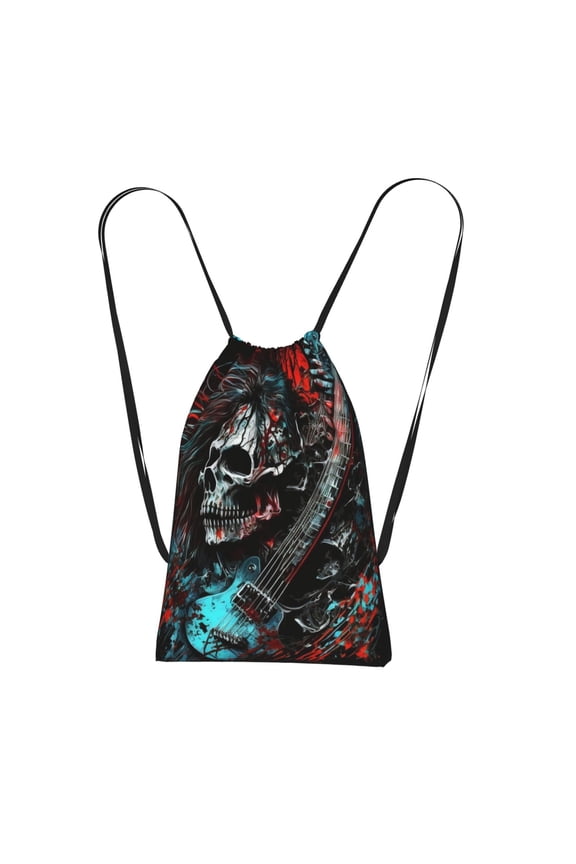 Death Skull Rock Heavy Metal Music Packable Drawstring Backpack, Lightweight Foldable Cinch Storage Bag for Gym Travel Shopping