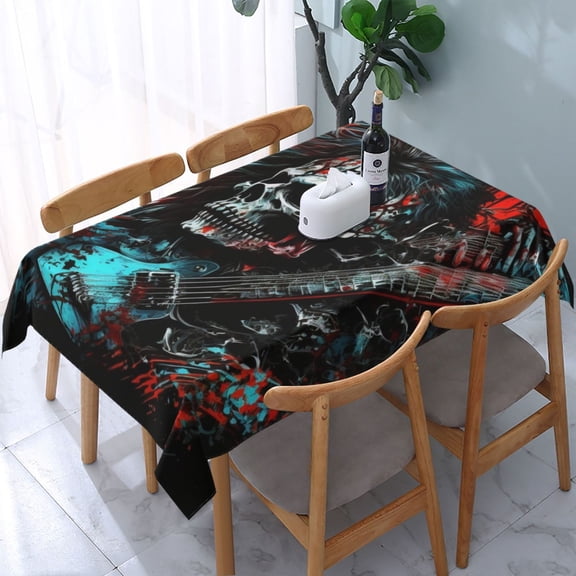 Death Skull Rock Heavy Metal Music Rectangular Tablecloth 54"x 72" Waterproof Rectangle Table Cover Cloth for Kitchen Dining Room Picnic Home Party