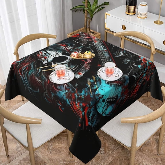 Death Skull Rock Heavy Metal Music Square Tablecloth 54x54 Waterproof Table Cover for Dining Table, Parties, Weddings, Picnics, Cafes