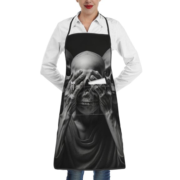 Death Skulls Gothic Skull Apron with Pocket Cooking Waterproof Bib Aprons for Kitchen Baking Chef Gardening BBQ