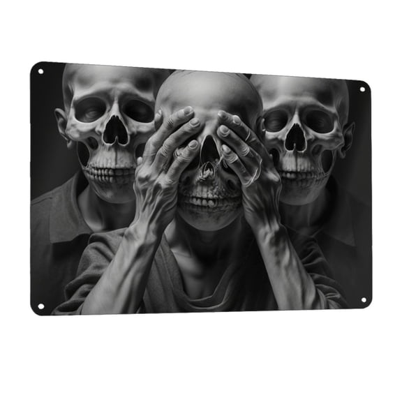 Death Skulls Gothic Skull Metal Tin Sign Wall Decor for Home Bars Restaurants Cafes Store Pubs Sign Gift 12 X 8 Inch