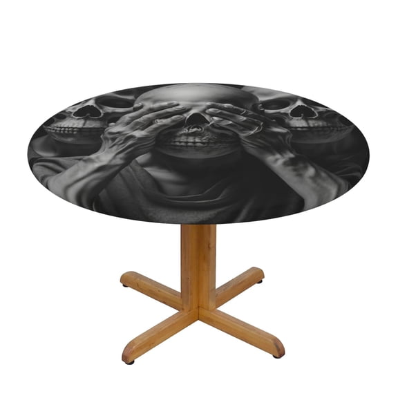 Death Skulls Gothic Skull Round Fitted Tablecloth Elastic Edged Table Cloth Waterproof Table Cover 48in