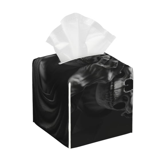 Death Skulls Gothic Skull Square Faux Leather Tissue Box Cover, PVC Paper Holder with Hook and Loop Closure