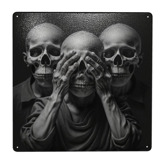 Death Skulls Gothic Skull Square Metal Sign 12x12 Inch Tin Sign Wall Decor Decorative Plaque for Bar, Cafe, Restaurant