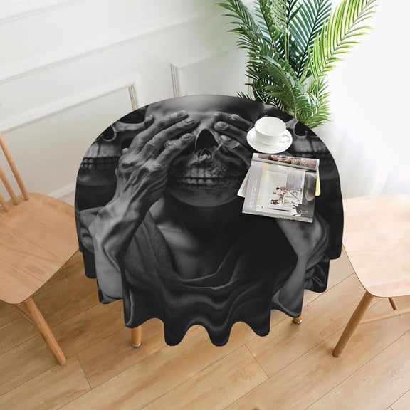 Death Skulls Gothic Skull Tablecloths Round 60 inch Fabric Table Cloth Cover for Dining Kitchen Wedding Party