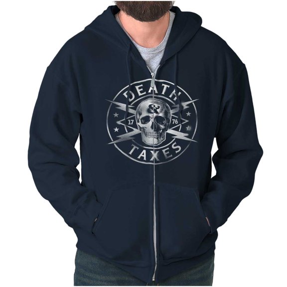 Death Taxes Defend Freedom Skull Unisex Fleece Graphic Zip Up Hoodie Brisco Brands 2X