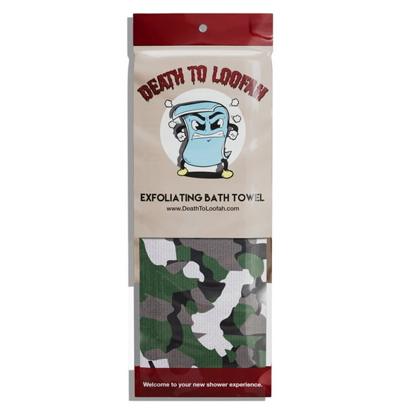 Death To Loofah Exfoliating Shower Towel - Extra Long Exfoliating Washcloth for Men and Women - Quick Drying Nylon Towel for All Skin Types - Exfoliating Body Scrubber Cloth for Shower - Camouflage