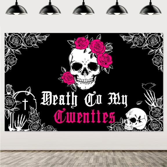 Death To My 20s Backdrop 30th Birthday Party Decorations RIP 20s Funeral Gothic Skull Tombstone Backdrop Photo Props