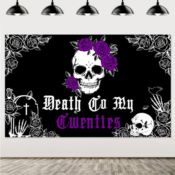 Death To My 20s Backdrop 30th Birthday Party Decorations RIP 20s Funeral Gothic Skull Tombstone Backdrop Photo Props