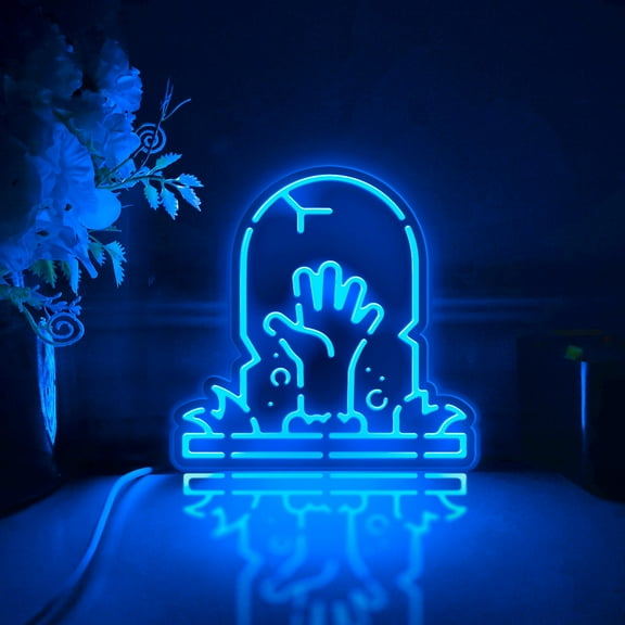 Death Tombstone Led Light Box, Dimmable Neon-Like Light Signs USB Power for Wall Decor Bedroom Decoration, RGB Light (WxH) 6"x6"