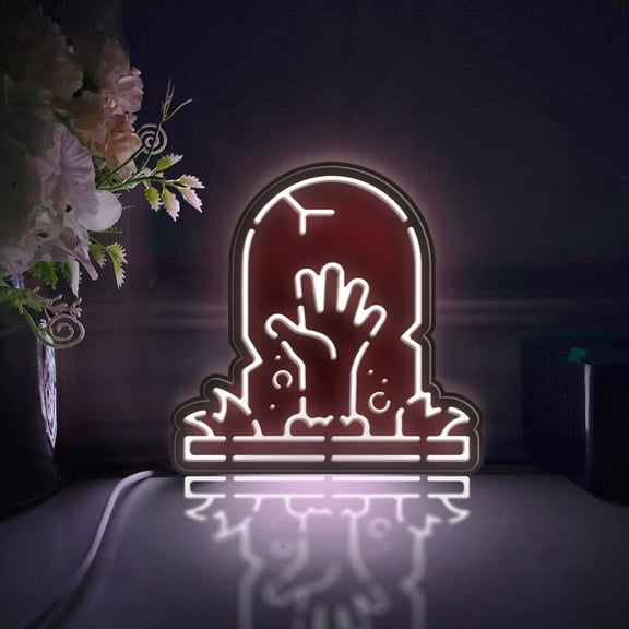 Death Tombstone Led Light Box, Dimmable Neon-Like Light Signs USB Power for Wall Decor Bedroom Decoration, Static Light (WxH) 11"x11"