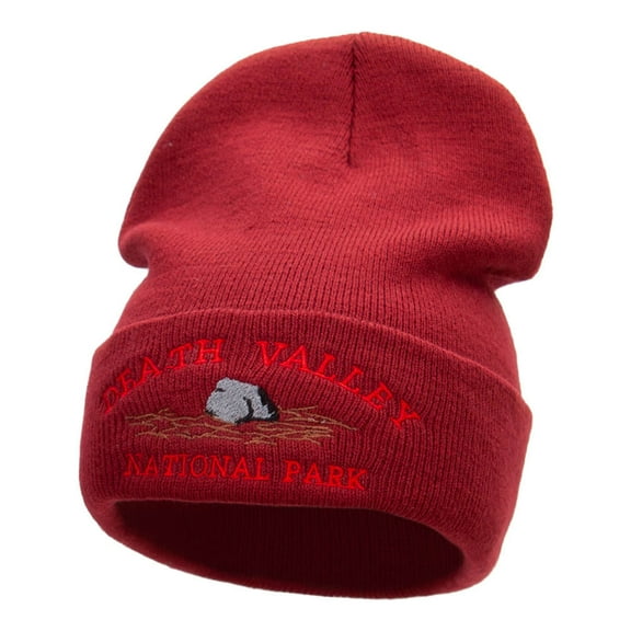 Death Valley Embroidered Long Knitted Beanie - Maroon OSFM