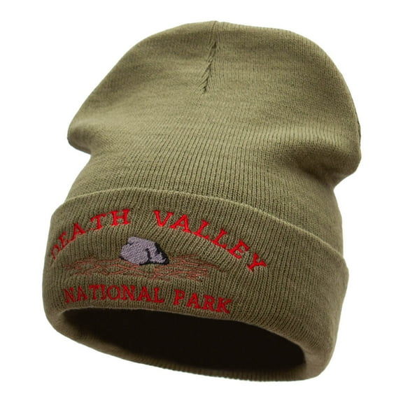 Death Valley Embroidered Long Knitted Beanie - Olive OSFM